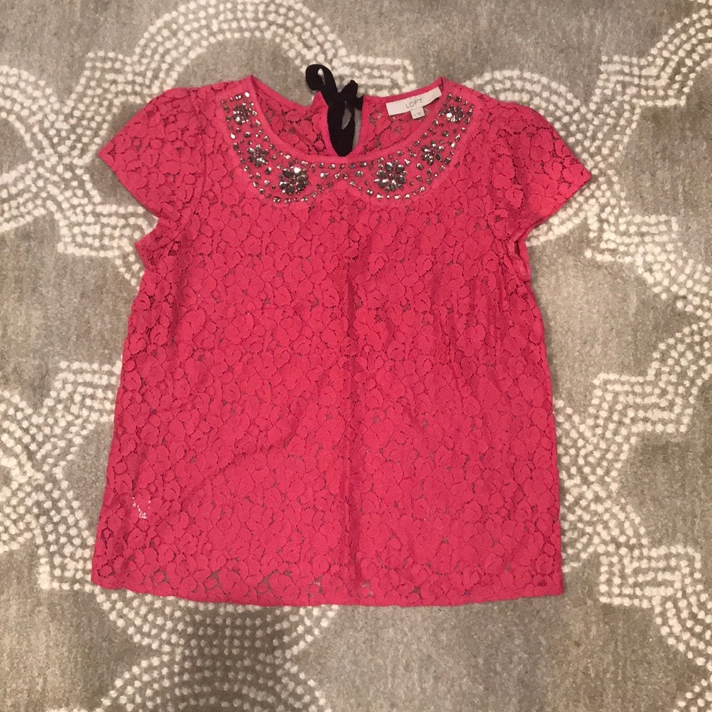 Pink lace top from LOFT
